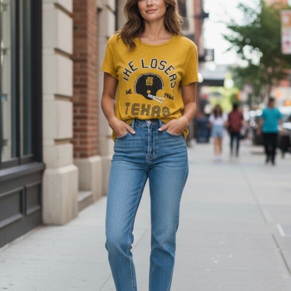 Sandro Paris Yellow The Losers Texas Linen Short Sleeve T-Shirt - Picture 1 of 9